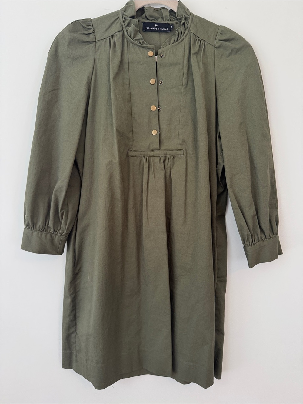 Pomander Place Olive Green Button Front Dress